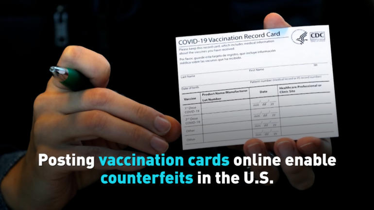 Posting vaccination cards online enable counterfeits in the U.S.