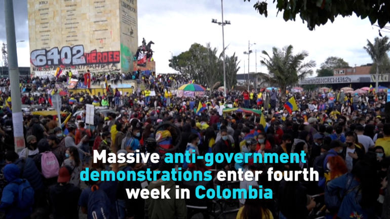 Massive anti-government demonstrations enter fourth week in Colombia