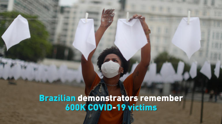 Brazilian demonstrators remember 600K COVID-19 victims