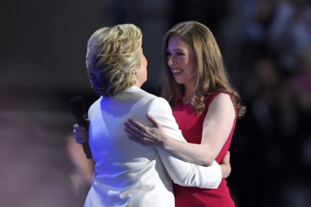 Hillary and Chelsea on stage