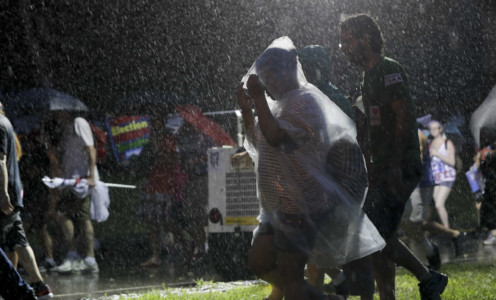 Demonstrators in the rain
