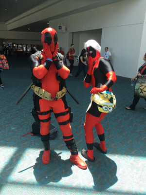 Fans dress as the Marvel superhero Deadpool