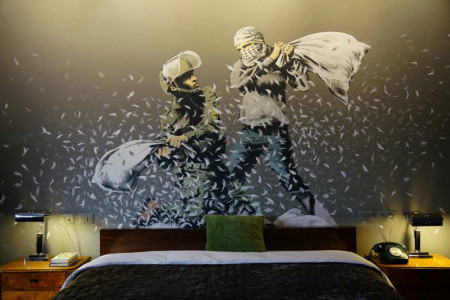 Original Banksy art in the rooms of the Wall Hotel. (PHOTO: The Wall Hotel) Room at Banksy's Wall Hotel