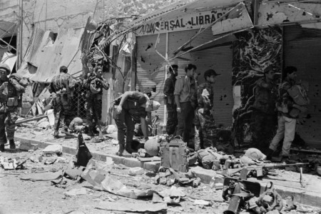 Israeli soldiers inspecting destruction in a street of Jerusalem during the Six-Day Arab-Israeli war on June 8, 1967. (FILE / ISRAELI GOVERNMENT PRESS OFFICE)