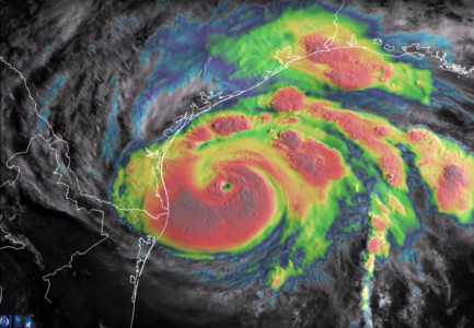 This August 25, 2017, blended visible/infrared image of Hurricane Harvey obtained from The National Oceanic and Atmospheric Administration shows the storm’s eye as it nears landfall in the southeastern coast of Texas.
/ AFP PHOTO / NOAA Hurricane Harvey NOAA Satellite