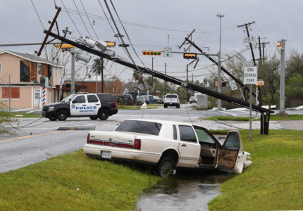 A lies abandoned after heavy damage when Hurricane Harvey hit Rockport, Texas on August 26, 2017.
Hurricane Harvey slammed into the Texas coast late Friday, unleashing torrents of rain and packing powerful winds, the first major storm to hit the US mainland in 12 years. / AFP PHOTO / MARK RALSTON Hurricane Harvey Slams Into Texas Gulf Coast