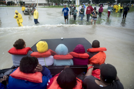People wait to help evacuees during the aftermath of Hurricane Harvey on August 29, 2017 in Houston, Texas.
Hurricane Harvey has set what forecasters believe is a new rainfall record for the continental United States, officials said Tuesday. (AFP PHOTO / Brendan Smialowski)