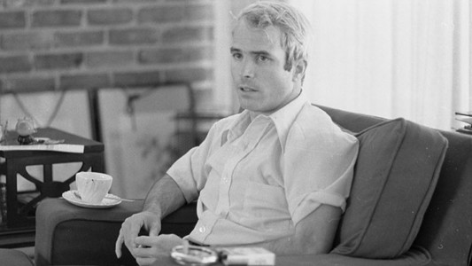FILE PHOTO - U.S. Navy Lt. Comdr. John S. McCain is interviewed about his experiences as a prisoner of war during the war in Vietnam, April 24, 1973. Library of Congress/Thomas J. O'Halloran/Handout via REUTERS/File Photo ATTENTION EDITORS - THIS IMAGE HAS BEEN SUPPLIED BY A THIRD PARTY.