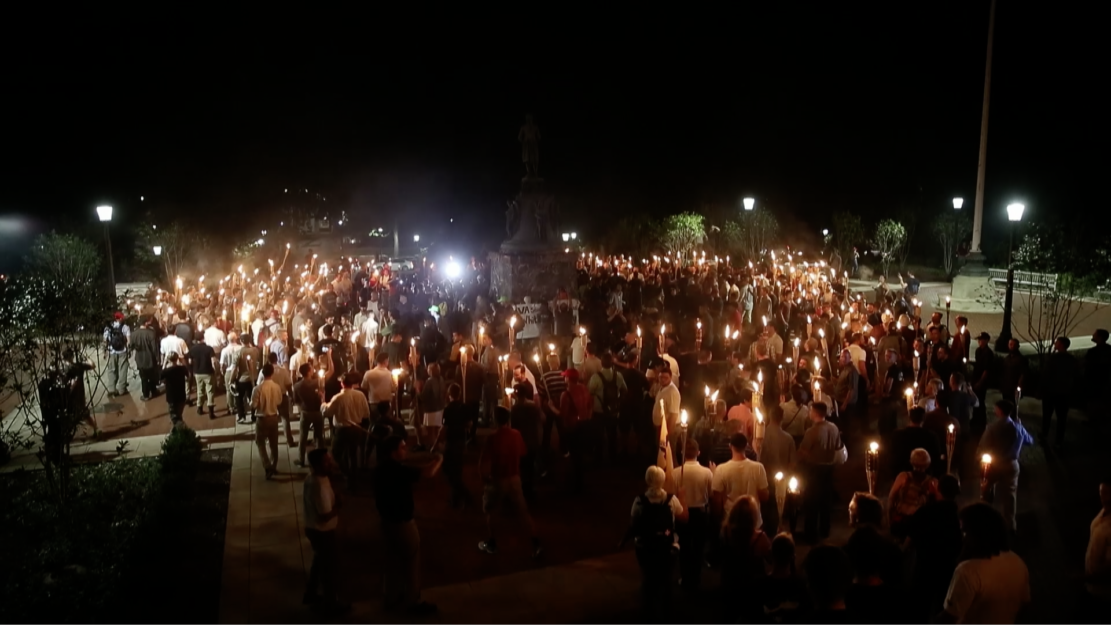 Hundreds of torch-wielding protesters took to the streets in the 2017 “Unite the Right” rally, shouting anti-black and anti-Semitic slogans.